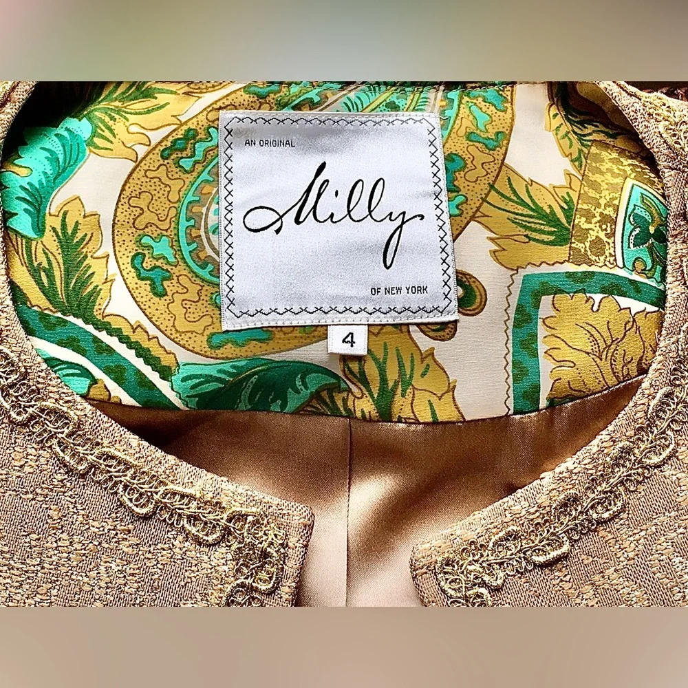 MILLY Gold Halter top Mini dress and cropped jacket Metallic Backless Size 4 - Picture 10 of 15